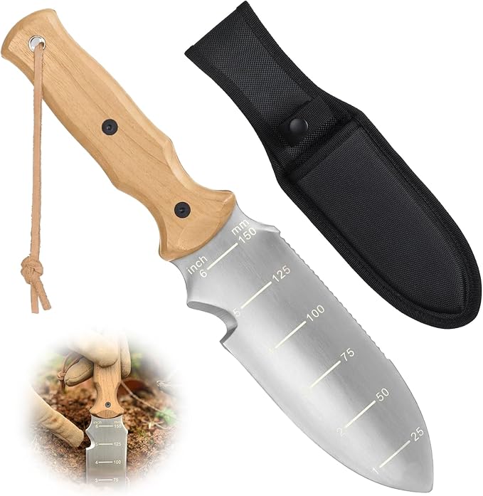 Garden Tools Trowel with EDC Sheath for Weeding Digging Planting, Gifts for Women Mom Her, Gardening Tools with 7" Stainless Steel Blade, Dual-Scale Measurement,Hanging Hole, Gifts for Men Dad Him