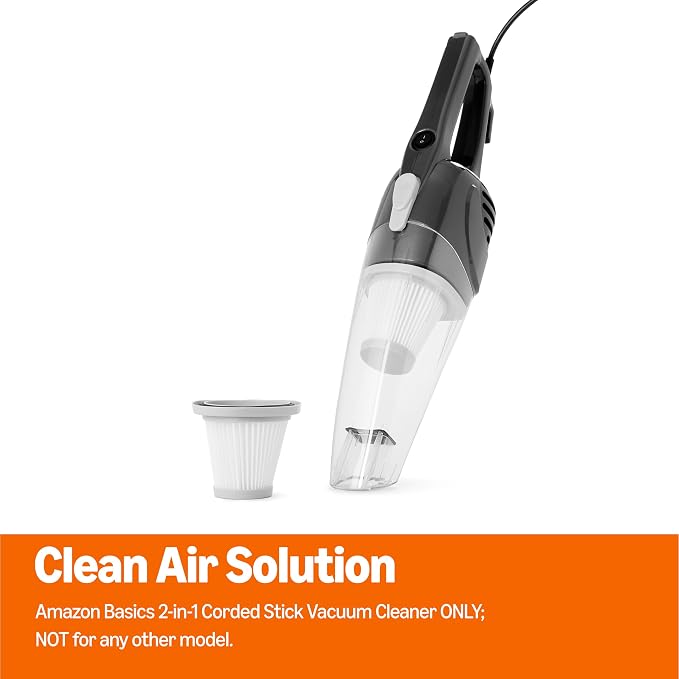 Amazon Basics Washable Replacement Filters for 2-in-1 Corded Stick Vacuum Cleaner ONLY (not for Other Models), 4-Pack, White