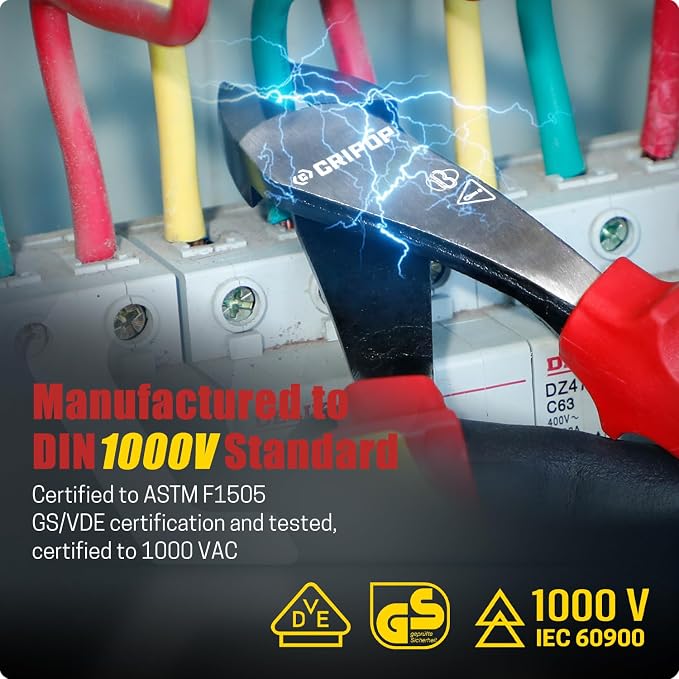 8 Inch Insulated Diagonal Cutters with Storage Case, 1000V Insulated High Leverage Wire Cutters, Heavy Duty Electrician Pliers for Electrical Cutting