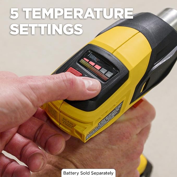 Wagner SprayTech 2467225 FURNO 550 18V Variable Temp Cordless Crafts, Wire Shrinking, Defrosting Pipes, with 2 Nozzles – Bare Tool Heat Gun, Yellow