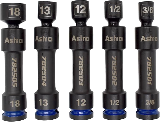 Astro Tools 78250 1/2" Drive 12-Point Pinless Heavy-Duty Driveline Impact Socket Set
