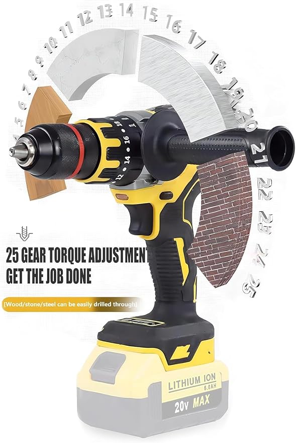 Cordless Hammer Drill for Dewalt 20V MAX Battery, DEROLT Compact Brushless Impact Driver, Cordless 1/2" Hammer Drill Driver with Variable Speed, Handlebar for Home Improvement, Woodworking (Tool Only)