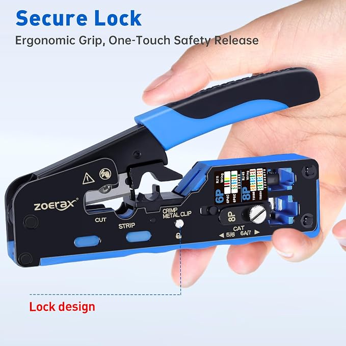 All-In-One RJ45 Crimp Tool with Hand-Twist Screw and Wire Terminal Crimper for CAT7/CAT6A/CAT6/CAT5E/CAT5, Ethernet Crimper RJ45 crimper RJ45 Pass Through Crimp Tool Ethernet Crimping Tool