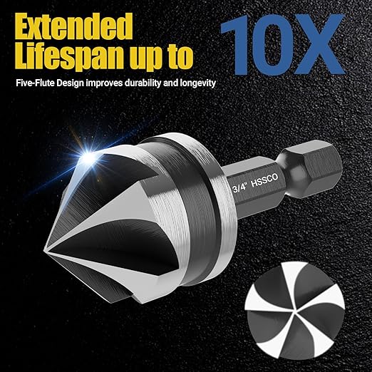 5 Pcs Four Spiral Flute Step Drill Bit Set & 6 Pcs Countersink Drill Bits with Tool Box, Nitriding HSS Drill Bits for Metal, Aluminum, Wood, Plastic