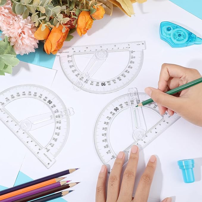 Zonon 2 Pieces 6 Inch Plastic Protractor with Swing Arm Math Protractors 180 Degrees Angle Measurement, Translucent for Geometry Classroom Kid Student School Office Supplies