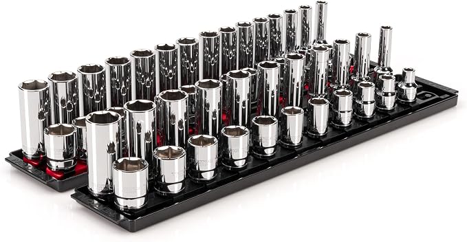 TEKTON 1/2 Inch Drive 6-Point Socket Set, 52-Piece | SHD92213 | (3/8 - 1 in., 10 - 24 mm), Shallow and Deep, Socket Rail