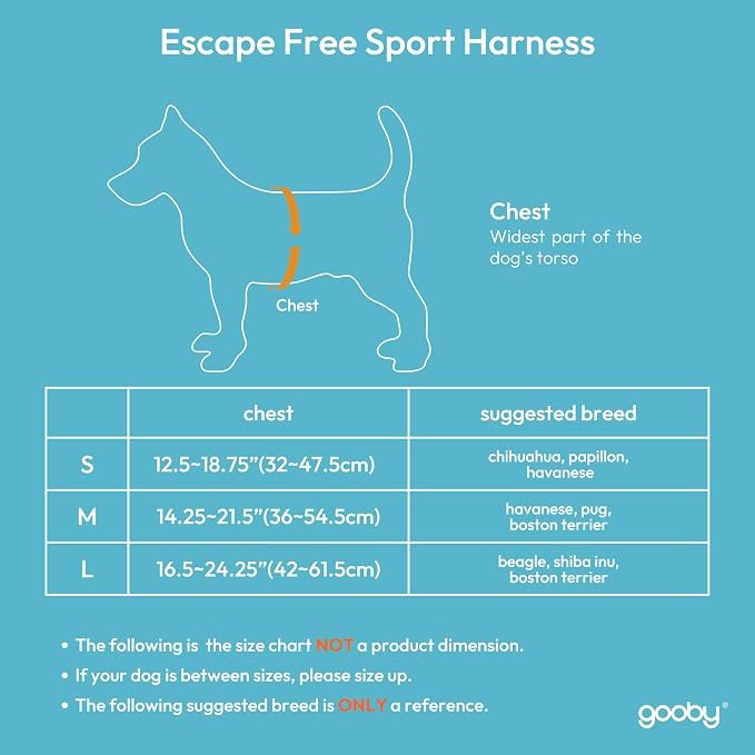 Gooby Escape Free Sport Dog Harness, Choke-Free, Black, Small | Patented escape-free frame; Reduces choking; 4-point adjustment; Soft neoprene padding; Durable webbed straps