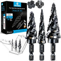 M35 Four Spiral Flute Step Drill Bit Set 1/8"-7/8"(3 pcs), 1/4" Hex Shank Unibit Step Drill bit, Impact Resistant M35 Cobalt Step Drill Bit, for Stainless Steel, Wood, Aluminum, Plastic