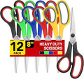 BURVAGY 8" 12 Pack All Purpose Heavy Duty Scissors- Comfort-Grip Sharp Scissors for Office School Sewing Fabric Craft High/Middle School Student Teacher Scissor, Right/Left Hand