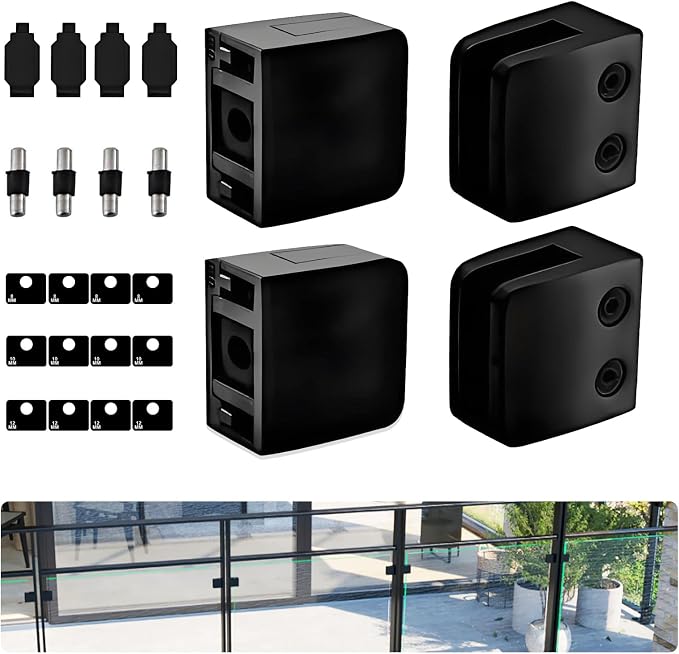 4-Pack Square Glass Clamps, 304 SS, Black, 1/3-1/2 Inch (LIUCHONGYANG99)