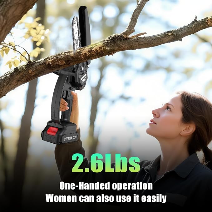 Mini Chainsaw - 6 Inch Battery Chainsaw with 2 Batteries, Garden Tools for Tree Branch Trimming, Wood Cutting, Holiday Gifts for Men, Fathers & Gardening Enthusiasts