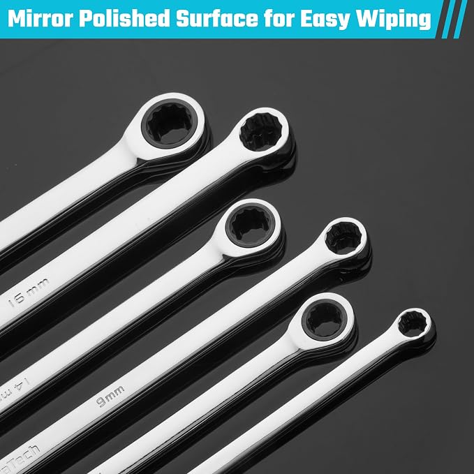 DURATECH 9mm Extra Long Ratcheting Wrench, Metric, CR-V Steel