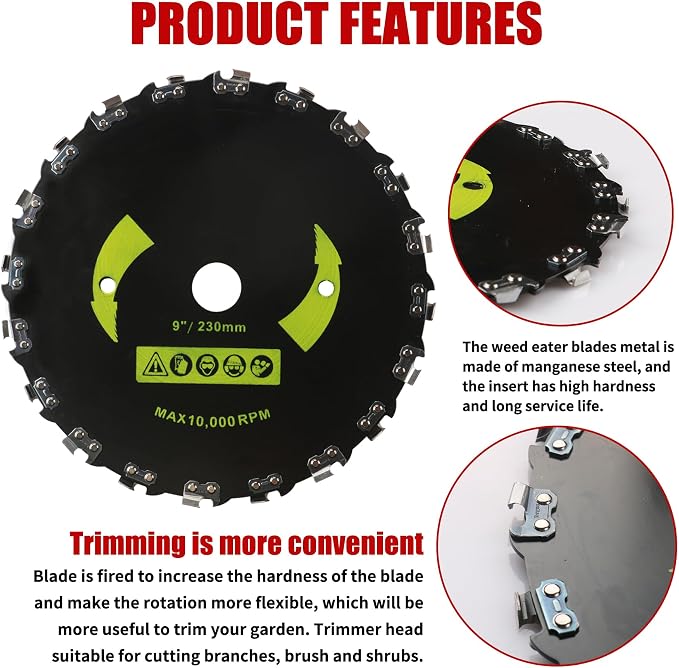 9" x 36 Teeth Carbide Tipped Brush Cutter Blades Weed Eater Trimmer Blade 9" x 20T Carbon Steel Round Chainsaw Tooth Brush Blades Compatible with Stihl, Ego,Husqvarna Brush Cutter, Trimmer, Weed Eater