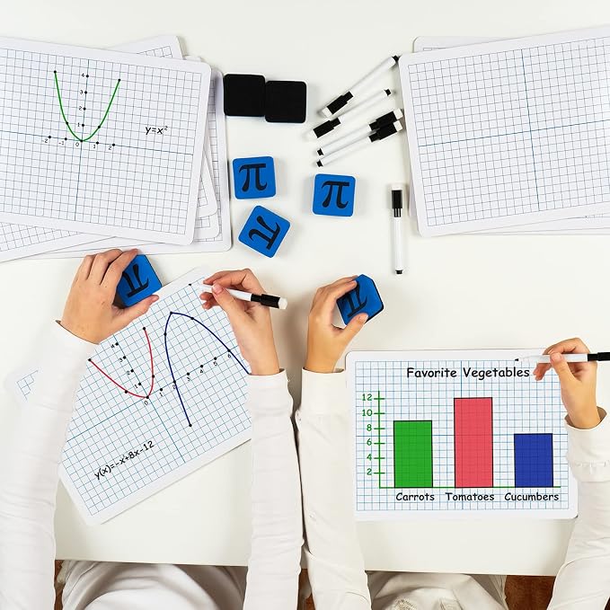 Simply Magic 12 Pack Double-Sided Dry Erase Graph Lap Boards - Class Set of Individual Classroom Whiteboards for Students, XY Axis Graphing Lap Boards - Math Teacher Supplies for Classroom - 12''x9''