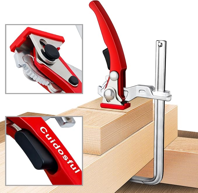 Track Saw Clamp for T-Track and Guide Rails – Heavy Duty Quick Release Clamp with Non-Marring Pads, Compatible with Festool, Makita, Dewalt and MFT Tables for Woodworking Hold Down