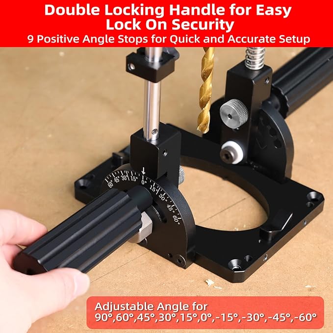 GOINGMAKE Portable Drill Guide with Positive Angle Stops from -60° to 60°, Adjustable Portable Drill Press with 1/2“ Chuck, Precision Drilling Jig Attachment for Drilling Straight and Angle Holes