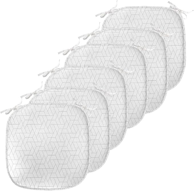 Lunarable Trellis Grey Chair Seating Cushion Set of 6, Polygonal Shapes in a Geometric Grid Continuous Pattern Abstract, Anti-Slip Seat Padding for Kitchen & Patio, 16"x16", Pale Taupe and Grey