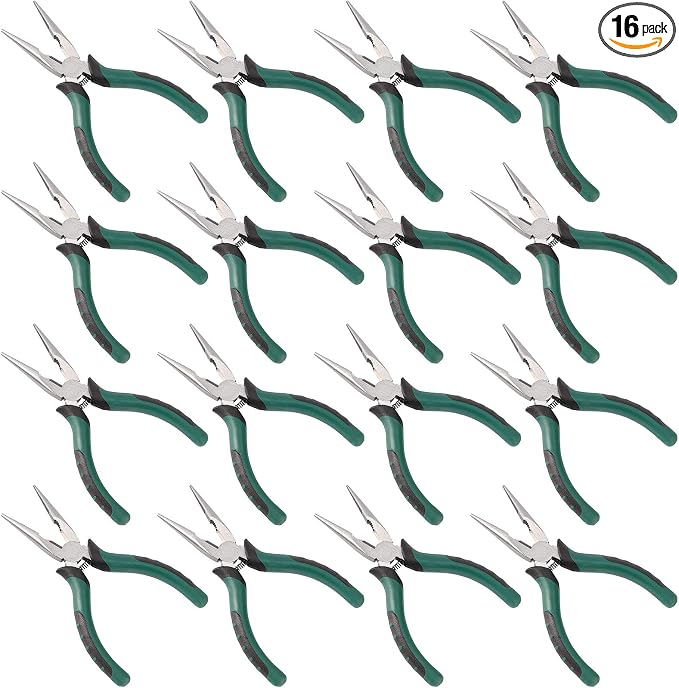 ZOENHOU 16 PCS 6 Inch Spring Loaded Needle Nose Pliers with Side Cutter, Professional Precision Long Nose Pliers with Side Cutting for Cables Clamping Pinching