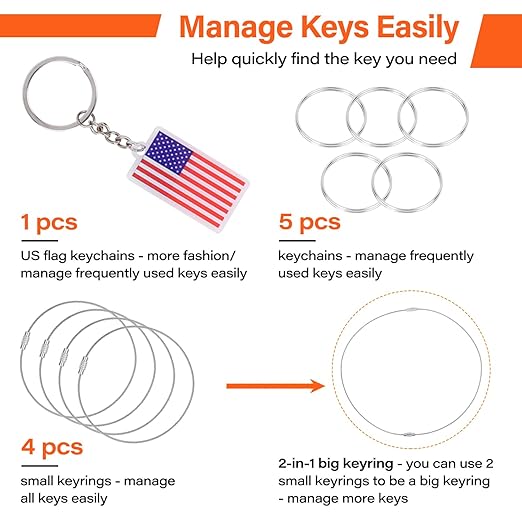 50 Pcs Equipment Keys Master Set, Compatible with CAT Caterpillar Bobcat JCB John Deere Case Kubota Volvo Komatsu Hyster Jlg Yanmar, Construction Heavy Equipment Ignition Keys with US Flag Keychain