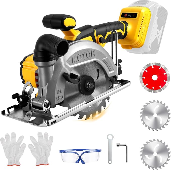 6 Inch Cordless Circular Saw for Dewalt 20V Battery (No Battery), Power Wood Saw with Brushless Motor, 0-45° Cutting Bevel, Max Cutting Depth 2"(90°), 1.3"(45°), Idea for Wood, Plastic, Soft Metal