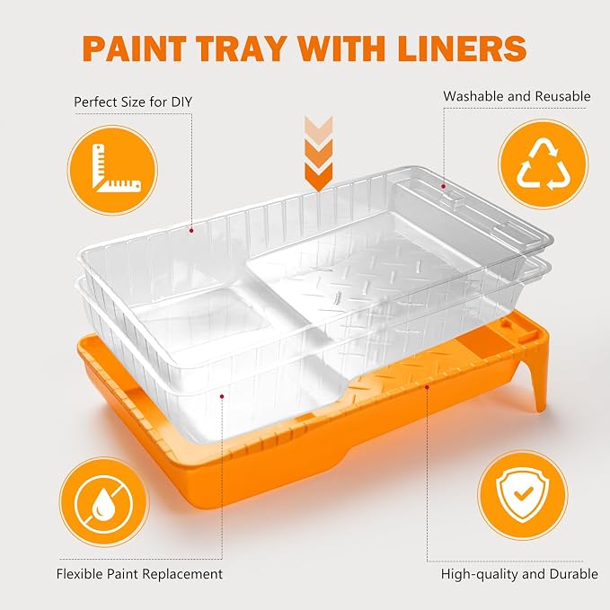 Mister Rui 4 Inch Paint Tray Liners - 20 Disposable Paint Pan Liners with Plastic Paint Tray, Small Paint Trays for Roller Brushes, Ideal for Home Painting, Trim Work, and Touch-Ups