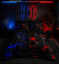 Nttopship Red and Blue Checkered Comforter Set Twin Honeycomb Bedding Sets,Light Honeycomb Bedding Set 7 Piece in A Bag,Bed Sheet Set Geometry Decor,Microfiber Lightweight All Season