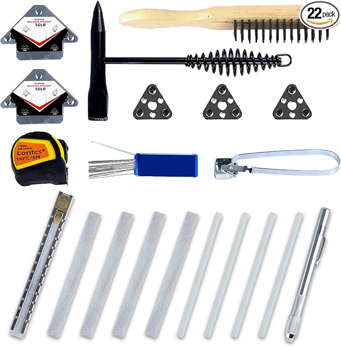 22 Pcs Welding Accessories and Tools Kit – Includes Chipping Hammer,Soapstone Holder,16' Tape Measure,50LB Magnet,Triple Flint Striker,Torch Cleaner,Wire Brush & More Accessories