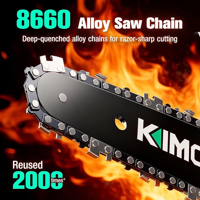 KIMO Brushless Electric Chainsaw Cordless, 4.0Ah Battery & Fast Charger, Handheld Chain Saw with Auto Oiler, Battery Powered Chainsaw Electric for Tree Trimming, 34 FT/S Cutting Speed, 8-INCH