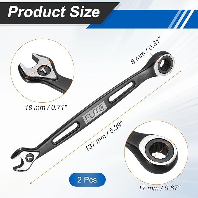 HARFINGTON 2Pcs Ratcheting Combination Wrench 7mm Stubby Wrench Metric High Carbon Steel Double 12-Point Box Open-Ended Ratchet Spanner Tool for Household Garage Workshop Auto Repairs, Black