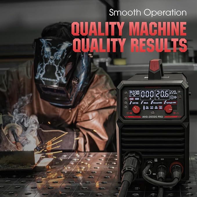 YESWELDER 205A MIG Welder, 110V/220V Dual Voltage, 5 in 1 Gas MIG/Flux Core MIG/Spool Gun MIG/Lift TIG/Stick Multiprocess LED Digital Display Aluminum MIG Welding Machine MIG-205DS PRO