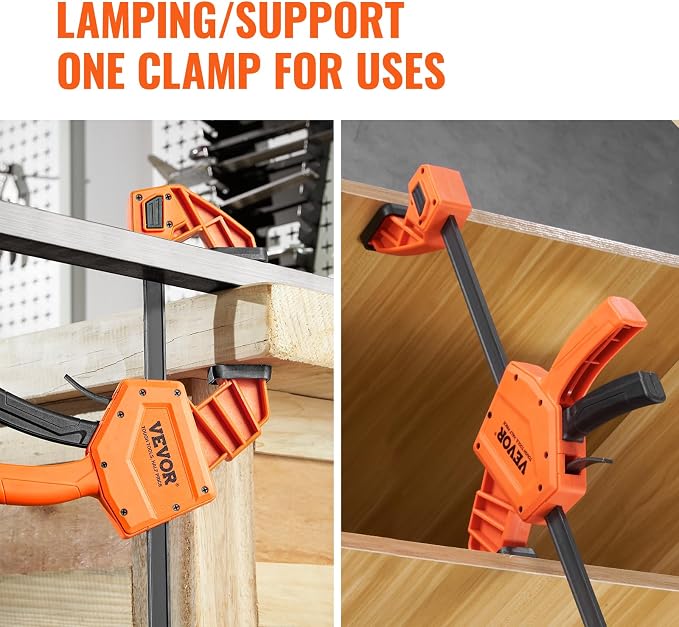VEVOR Bar Clamps for Woodworking, 2-Pack 24" One-Handed Clamp/Spreader, Quick-Change F Clamp with 300 lbs Load Limit, High-strength Plastic and Carbon Steel, Wood Clamps for Woodworking Metal Working