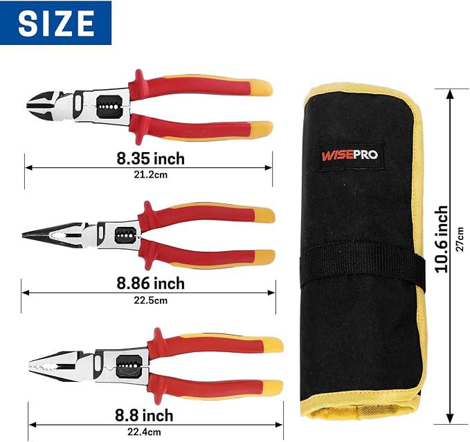 3 PCS Multifunctional Insulated Pliers Set with Tool Pouch