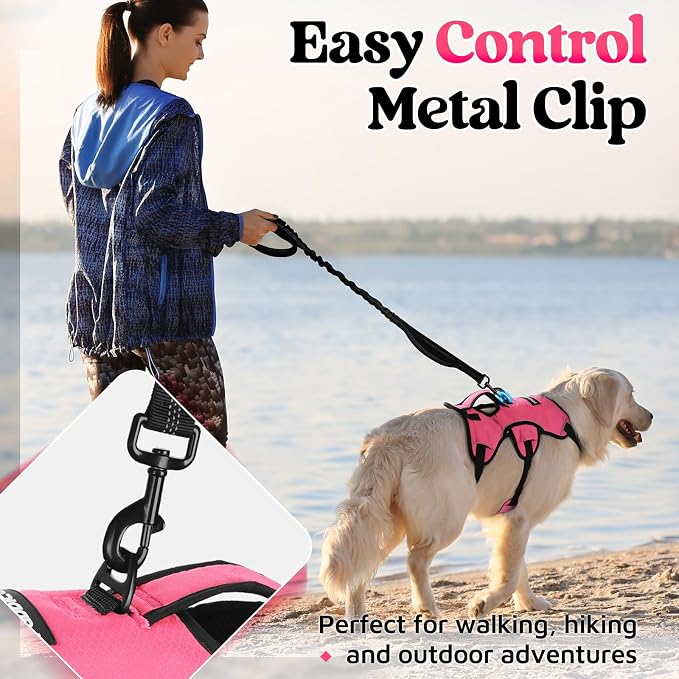 rabbitgoo Escape Proof Dog Harness for X-Large, No Pull with Lift Handle | No Escape, Full Soft Padded, Reflective Adjustable Vest, Leash Clip for Walking Hiking Training, Peach Pink, X-Large