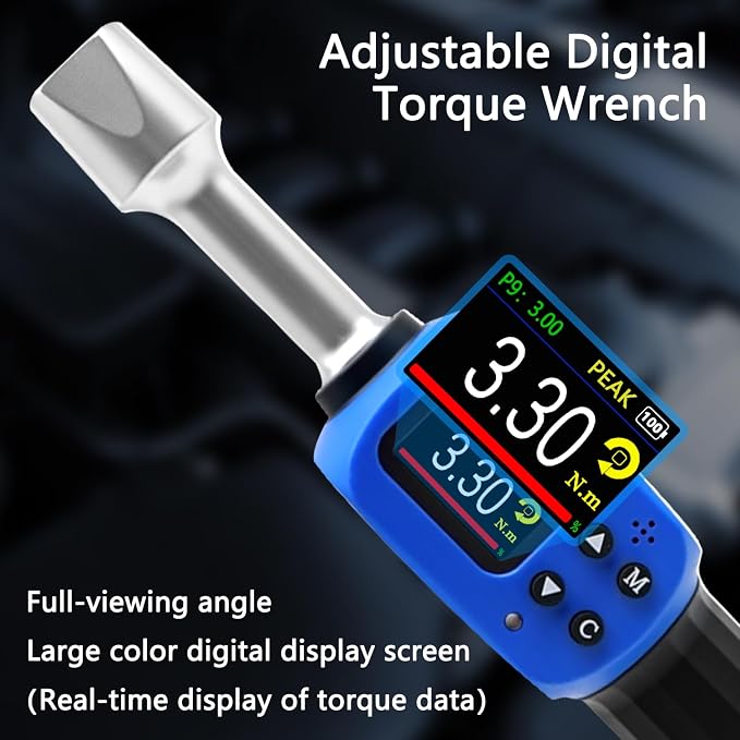 Adjustable Digital Torque Wrench, Hvac Torque Wrench 5-99.6Ft-lbs/6.8-135Nm | With 38 mm Adjustable Jaw, 3/8 Drive Ratchet, ±1% Accuracy, Color TFT Screen, Vibration, Buzzer and LED Indicator