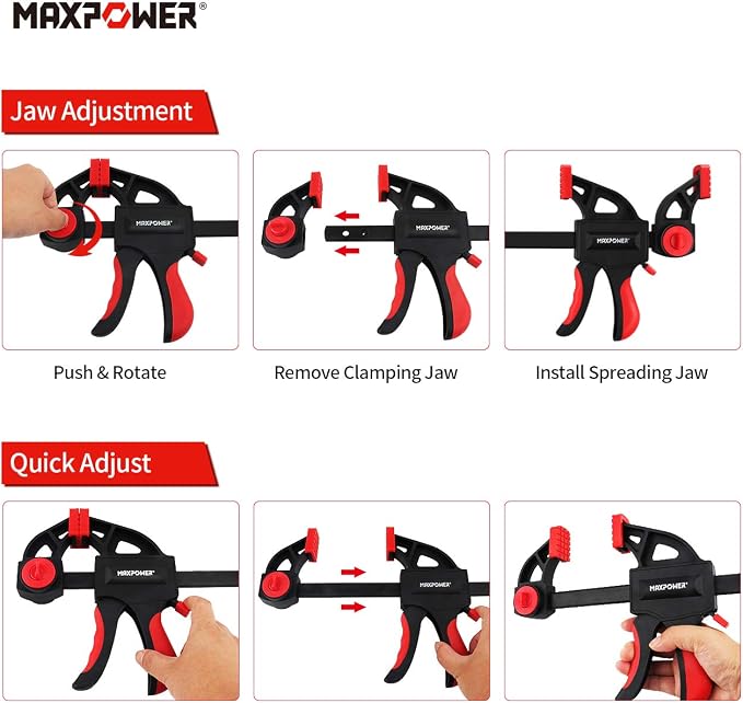 MAXPOWER 24-inch Bar Clamp and 31-inch Spreader for Woodworking, Quick Release Wood Clamps Set, Pack of 4