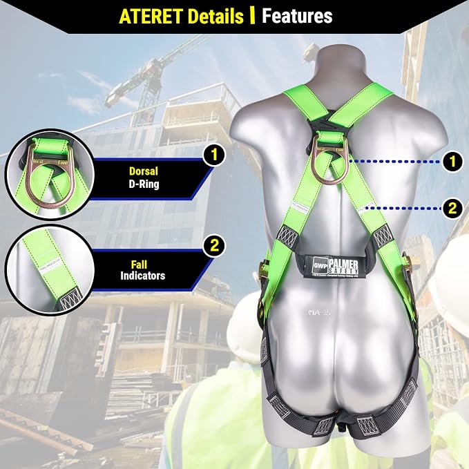 Construction Harness 5 Point Adjustment, Back D-Ring, Grommet Legs, Multiple Styles I OSHA ANSI Compliant