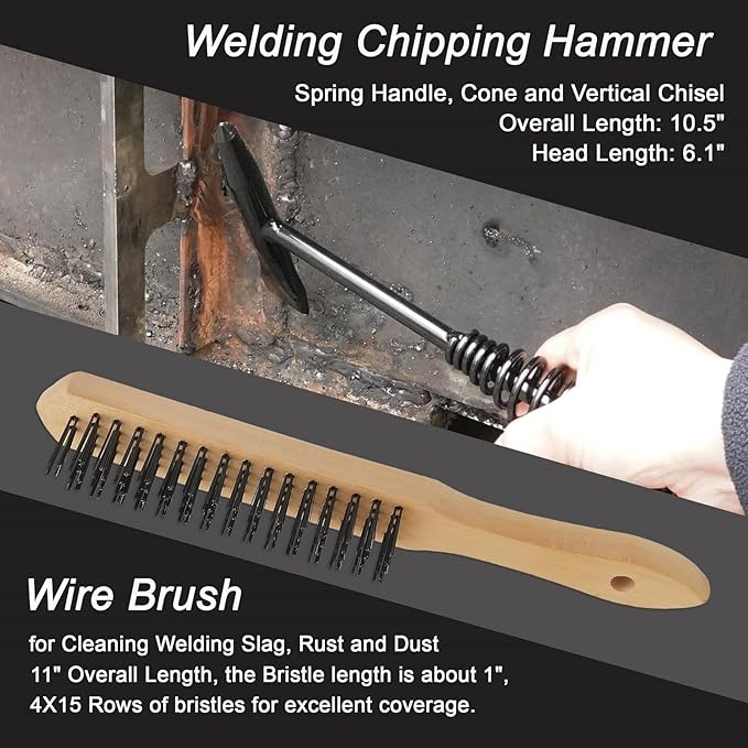 VASTOOLS MIG Welding Tools,8sets,Chipping Hammer,Leather Welding Gloves 13.5",Soapstone Holder,50LB Welding Magnet,Welpers Pliers 8",MIG Nozzle Reamer,Wire Brush