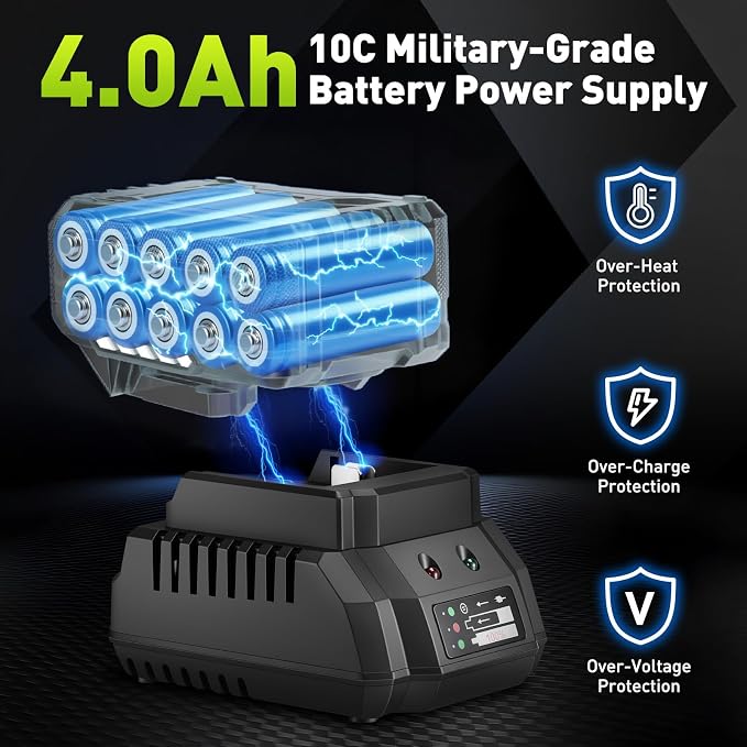 Cordless Impact Wrench 1/2" 630Ft-lbs(850N.m) with 21V Battery | High Torque Impact Driver,4.0Ah Battery Electric Brushless Impact Gun for Car/Heavy Truck/Pickup,3-Speed,4 Socket,LED Light