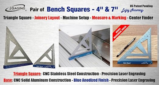 iGaging Bench Square (Stainless Steel, Set), Tri Square Set, #36-BS-47