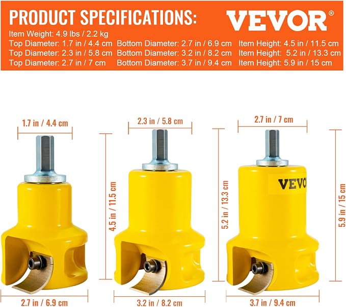 VEVOR Tenon Cutter, 1"/25.4mm & 1.5"/38mm & 2"/50.8mm, Premium Aluminum & Steel Log Furniture Cutter, with Dual Curved Blades & Button Screws Home Master Kit, Commercial Starter’s Tool for Home DIY