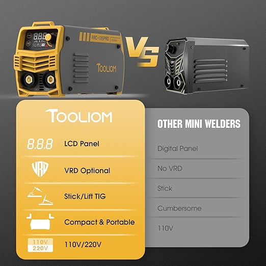 TOOLIOM 135A 110/220V Dual Voltage Mini Stick Welder Lift TIG Welder with LCD Display Portable Inverter IGBT ARC Welding Machine with Hot Start, Arc Force and Anti-Stick