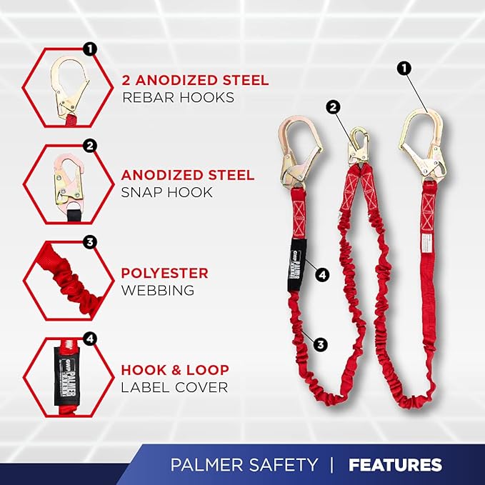 Hammerhead 5pt Safety Harness Back Padded, QCB Chest, Tongue Buckel Legs Straps, Back & Side D-Rings