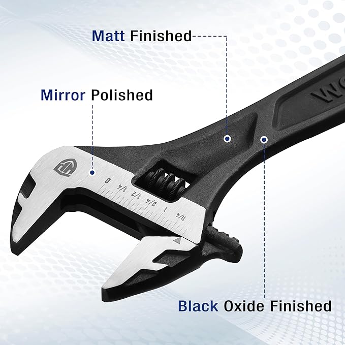 WORKPRO 2-piece Adjustable Wrench Set, 6-Inch & 10-Inch Wrenches, Cr-V Steel, Wide Jaw Wrench with Metric & SAE Scale, good for Home, Garage, Workshop