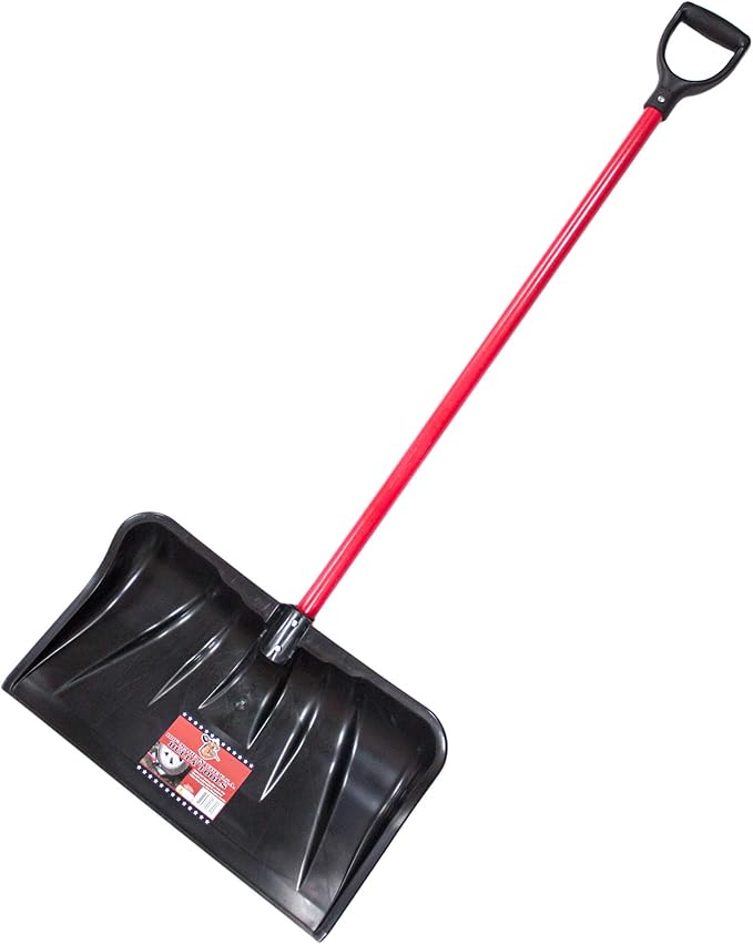 Bully Tools Snow Shovel with Fiberglass D-Grip – Heavy Duty Wide Scoop and Push Shovel for Driveway, High Strength Steel Tool for Snow Removal with Sharp Edge, Sturdy Ergonomic D-Shape Handle - 22inch
