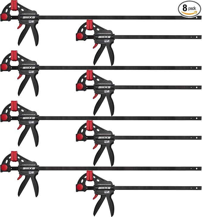 12" and 6" Bar Clamps for Woodworking, 8-Pack One-Handed Wood Clamps/Spreader, Quick-Release F Clamps Set, 177 lbs Load Limit with GS Certificate