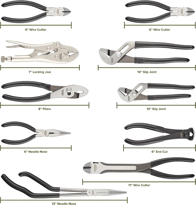 Blackout XP 10 Piece Pliers Set Tools with Zippered Carry Bag | Needle Nose, Wire Cutters, Slip Joint, and Locking Jaw Plier Mechanic Tools Set