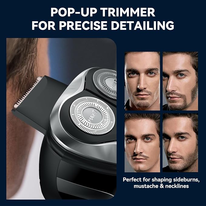 MAX-T Electric Razor for Men, 4D Rotary Shaver Razor for Men, Rechargeable Wet & Dry Shaver with Pop-Up Trimmer, IPX7 Waterproof, Type-C, Plug & Play