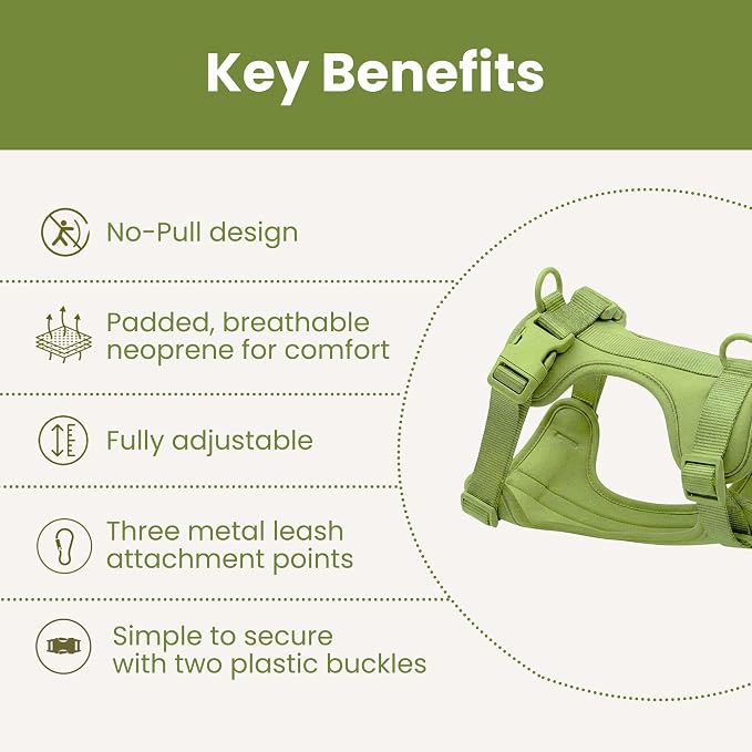 No Pull Dog Harness and Leash Set 3-in-1 Adjustable Anti Pull Dog Harness with Hands-Free Matching Leash,Poop Bag Holder,Easy Walk Dog Harness Medium Sized Dog(Olive Green)