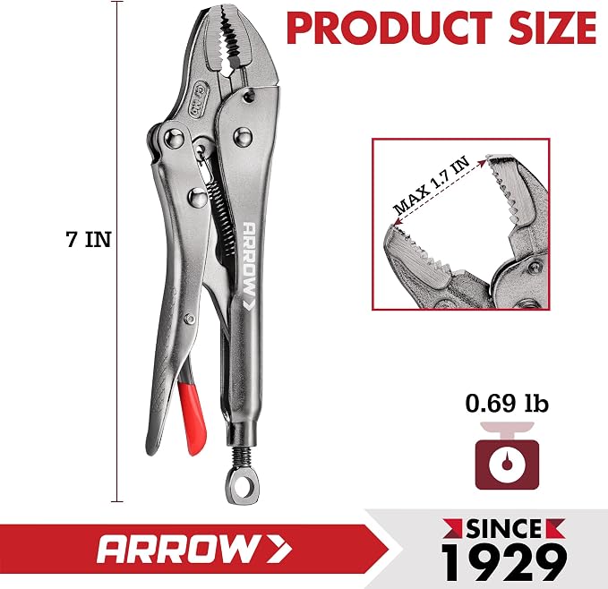ARROW 7" Curved Jaw Locking Pliers with Screw Extractor