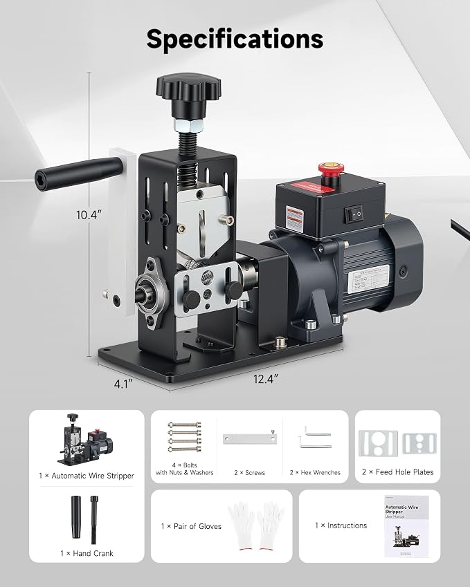 CREWORKS Electric Wire Stripper Machine, Wire Stripper Electrical for 0.06"-0.9" (1.5-22 mm) Copper Wires with 3 Operation Modes, Wire Stripper Tool with Hand Crank for Scrap Wire Recycling